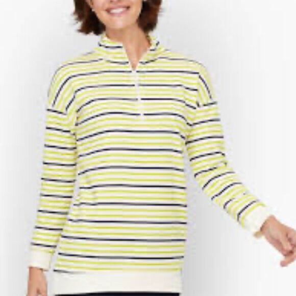 Talbots Sweaters - Talbots Women's‎ 2XP Striped French Terry Half Zip Petites Pullover Yellow